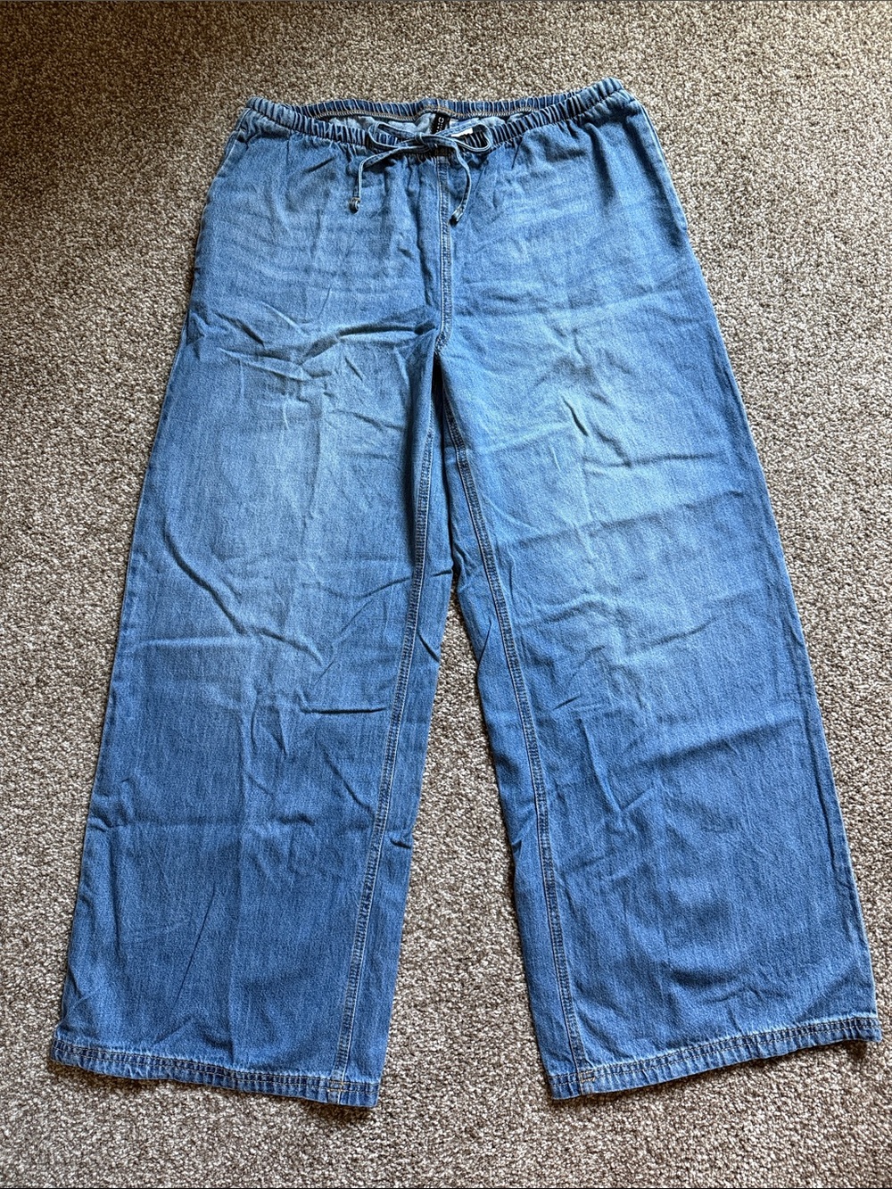 H&M Women’s Wide Leg Drawstring Denim Pants - Blue